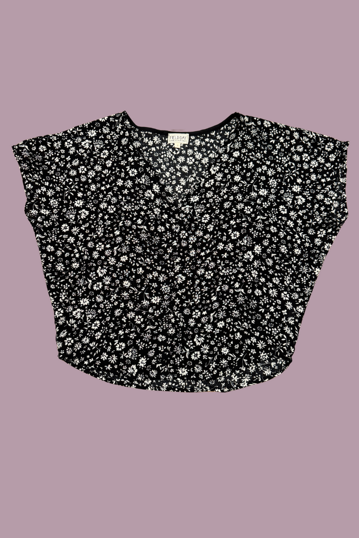 Dolman Top in Black & White Floral Crepe