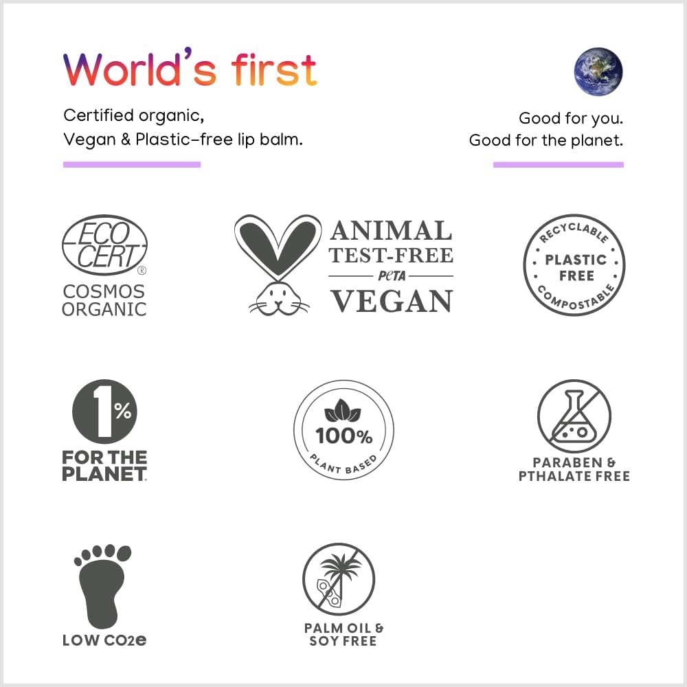 ILIKA Lip balm Organic, Vegan, Plastic-free, 100% Plant-based, 2X Volume, COSMOS Certified Organic, PETA Certified Vegan & Cruelty-Free, 2 Pack, Orange Tangerine