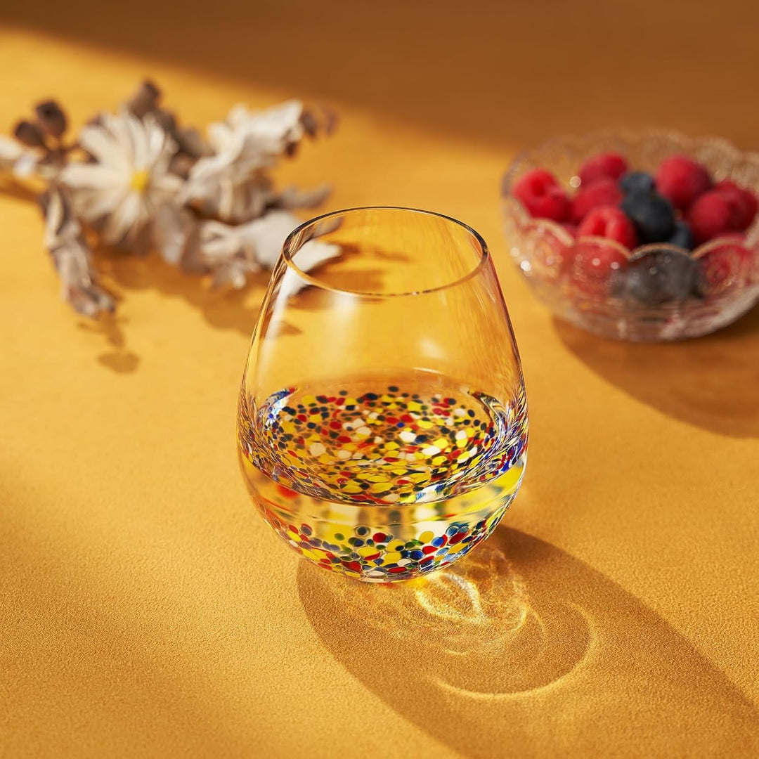 The Wine Savant Mexican Wine Glasses Hand Blown Confetti Rock Artistic Break Resistant Glass Drinkware - Clear
