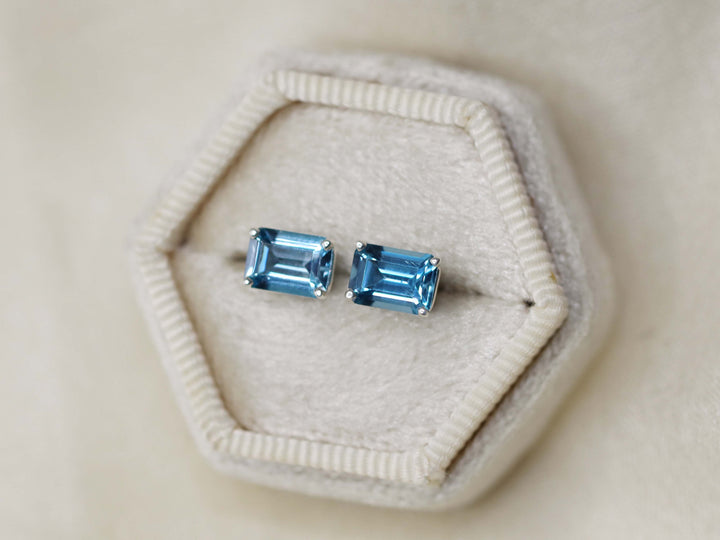 London Blue Topaz Stud Earrings - 7x5 Emerald Cut