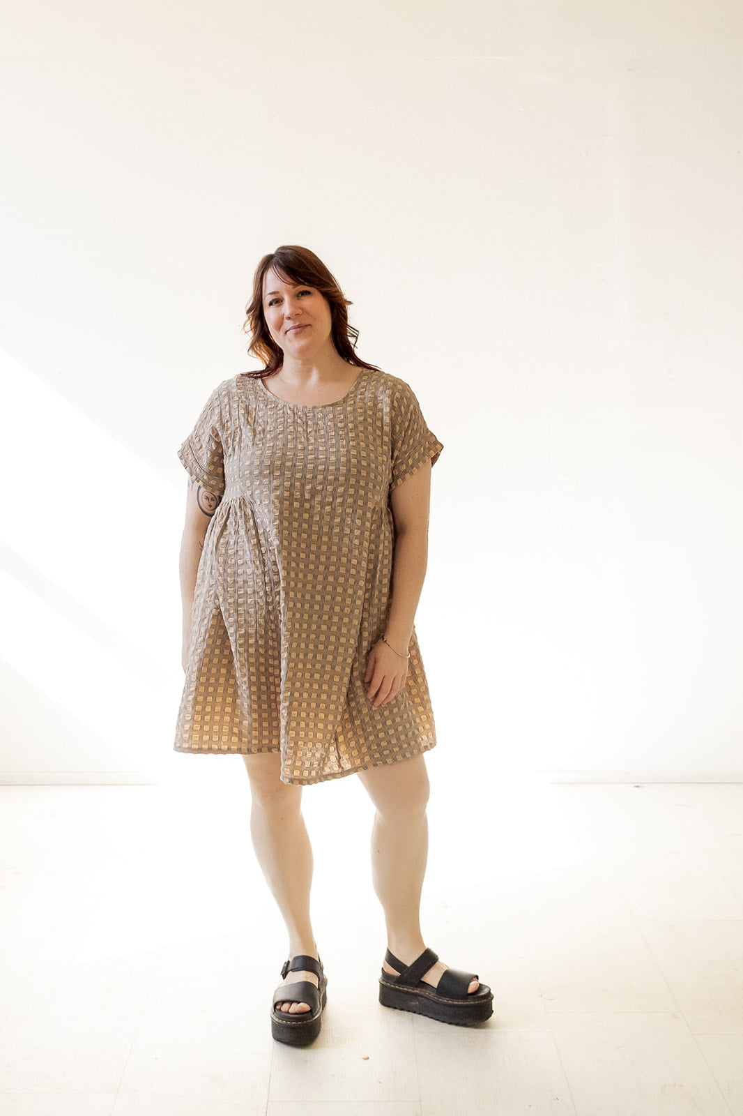 Krista Dress in Almond Grid
