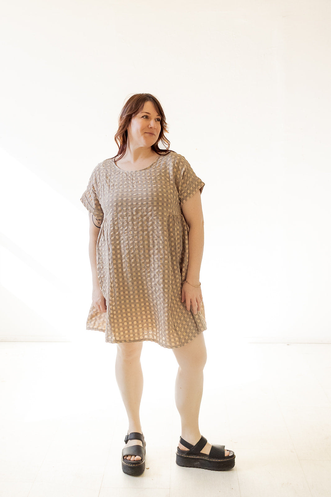 Krista Dress in Almond Grid