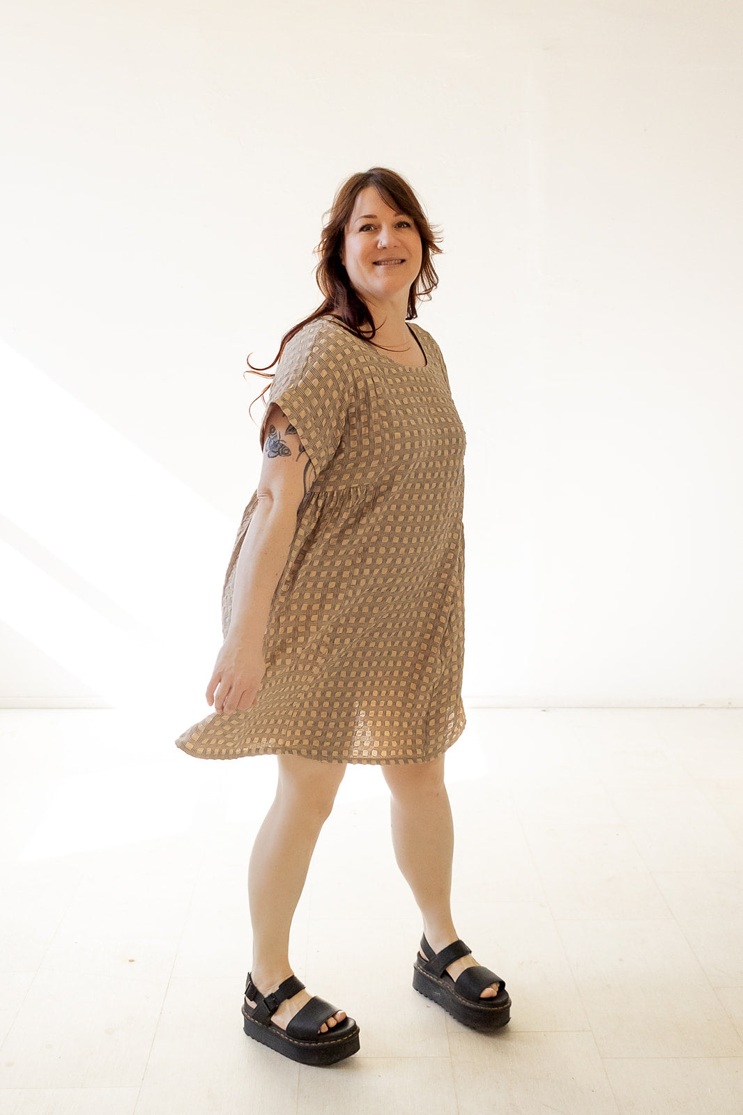 Krista Dress in Almond Grid