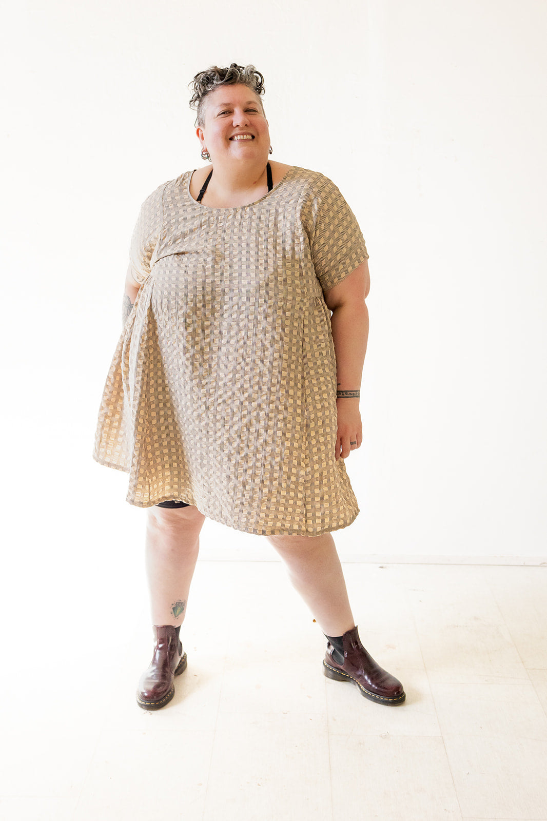 Krista Dress in Almond Grid