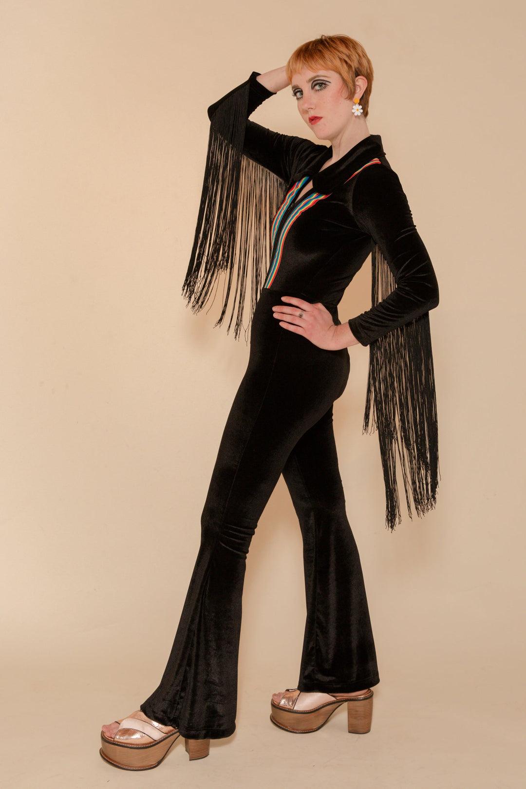 Rainbow Chaser Fringe Jumpsuit in Black