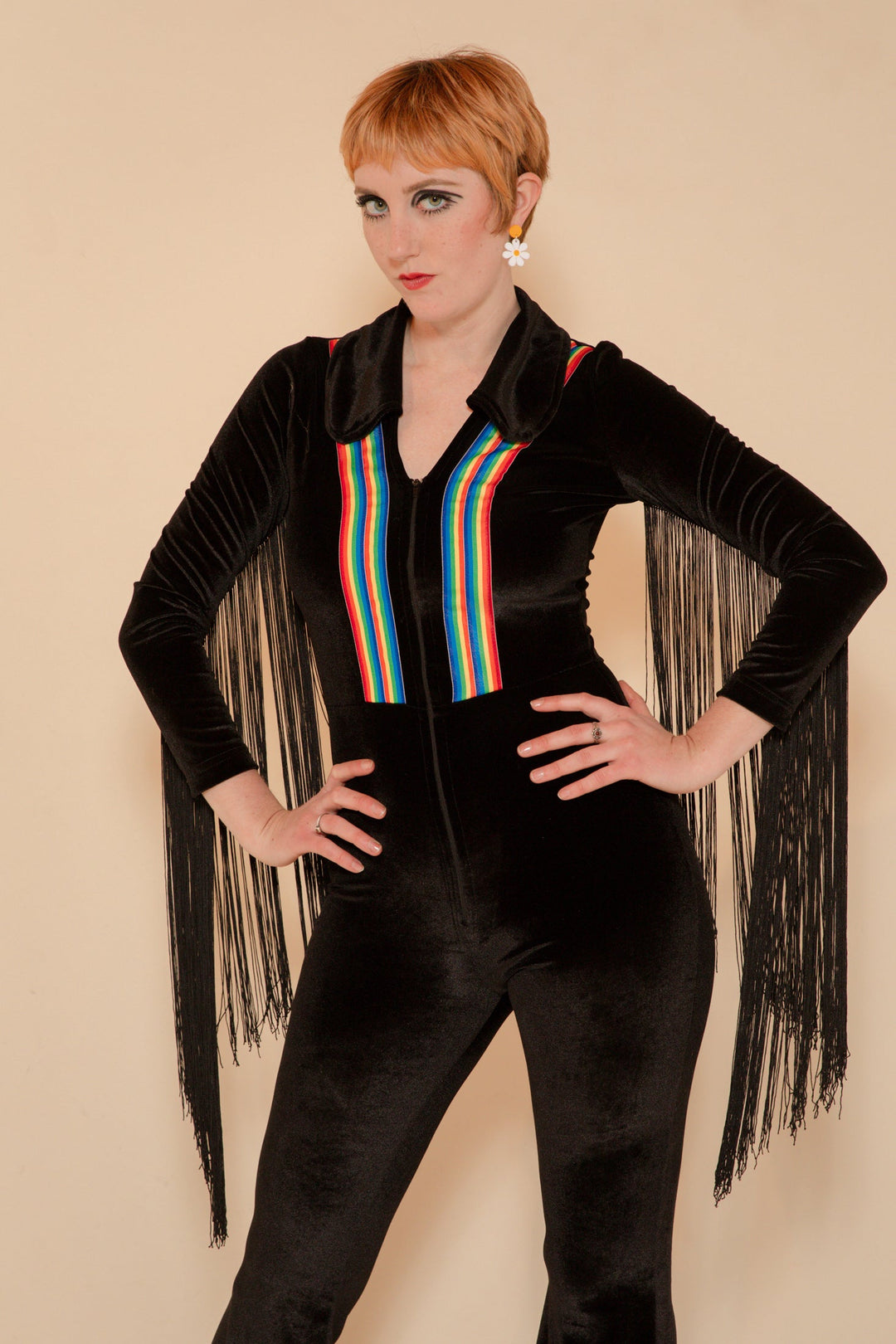 Rainbow Chaser Fringe Jumpsuit in Black