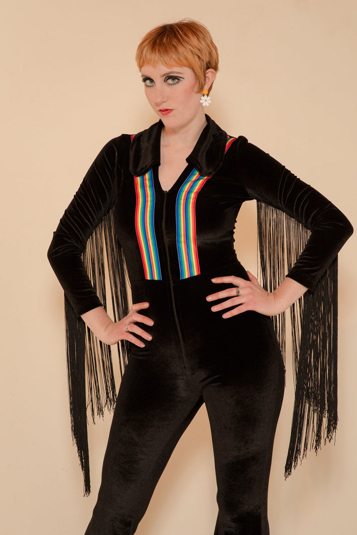 Rainbow Chaser Fringe Jumpsuit in Black