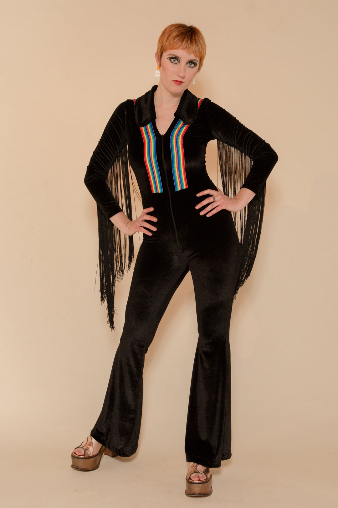 Rainbow Chaser Fringe Jumpsuit in Black