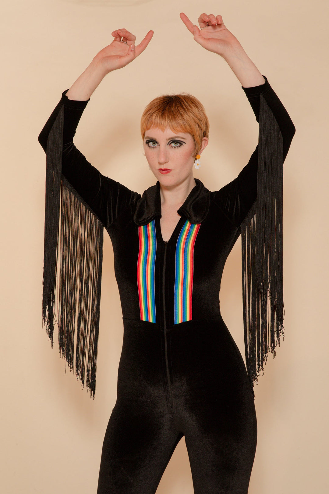 Rainbow Chaser Fringe Jumpsuit in Black