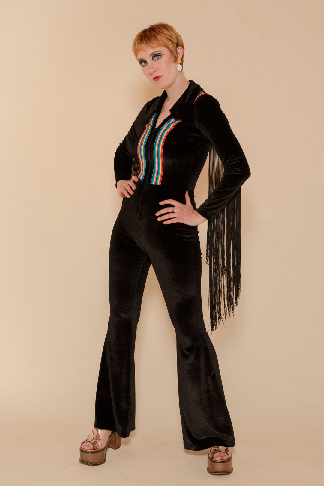 Rainbow Chaser Fringe Jumpsuit in Black