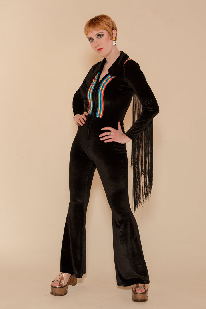 Rainbow Chaser Fringe Jumpsuit in Black