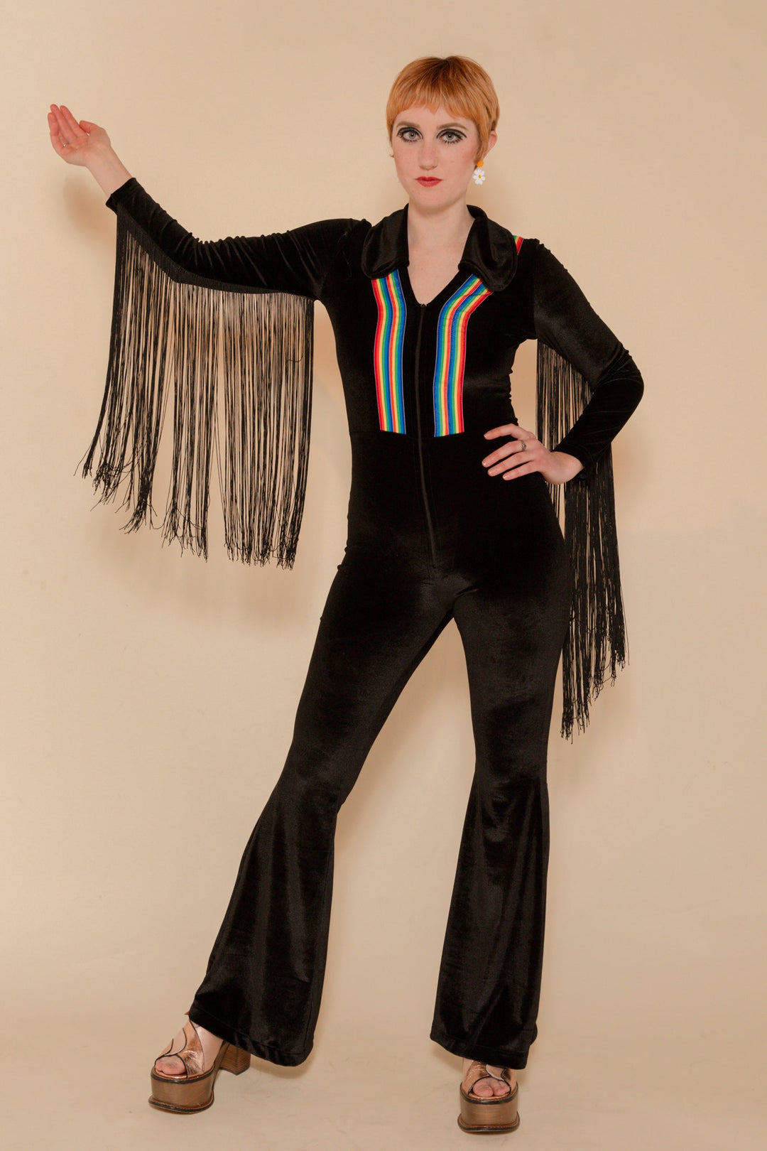 Rainbow Chaser Fringe Jumpsuit in Black