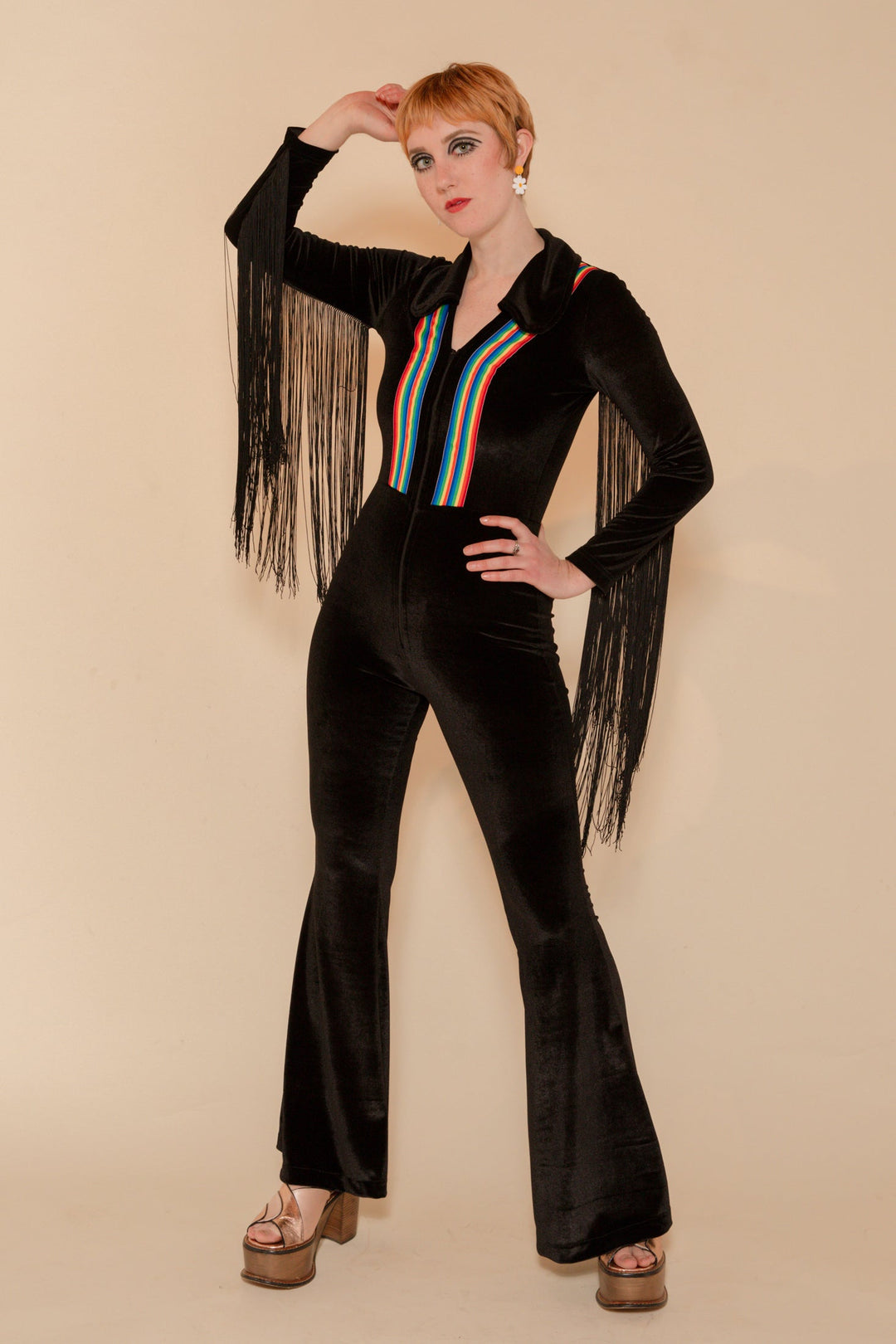 Rainbow Chaser Fringe Jumpsuit in Black