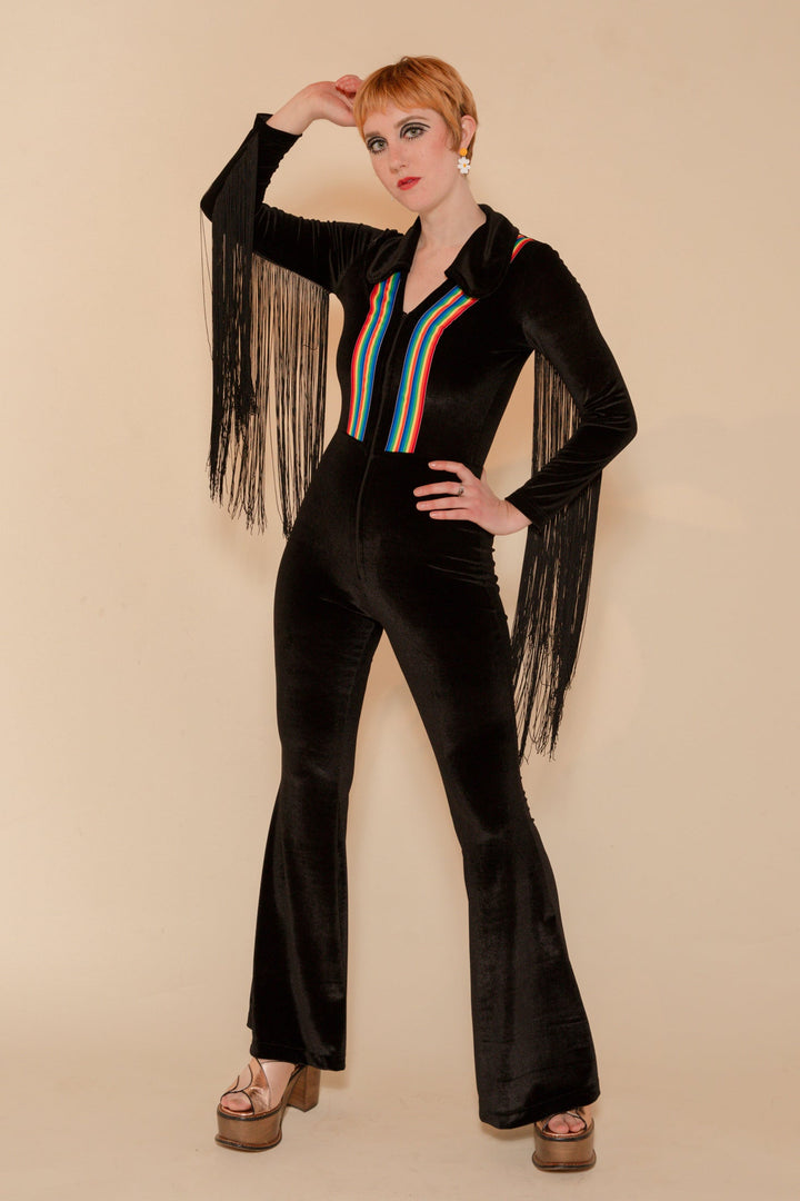 Rainbow Chaser Fringe Jumpsuit in Black