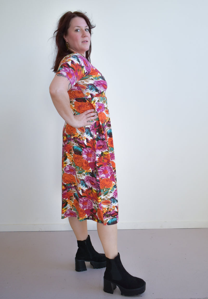 Megumi Dress in Fall Floral Midi Sleeve
