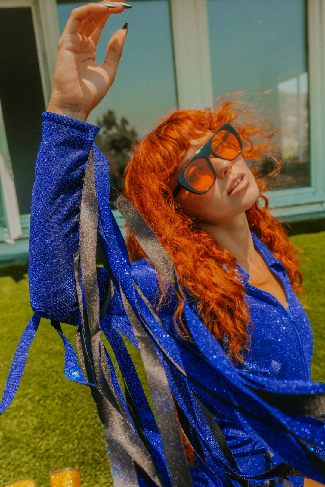 Glitter Fringe Romper in Cobalt