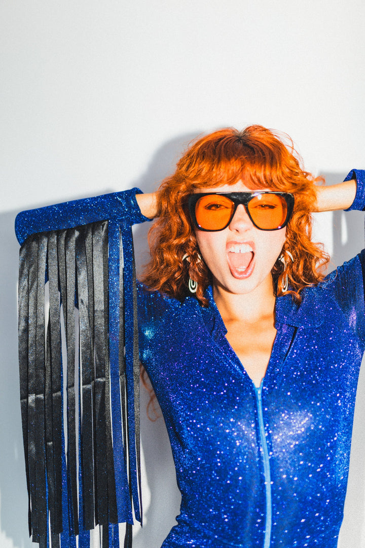 Glitter Fringe Romper in Cobalt