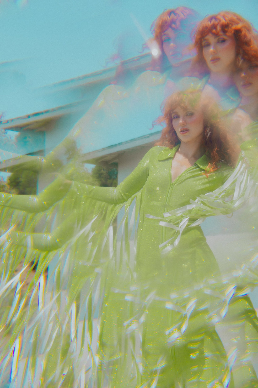 Glitter Fringe Romper in Green