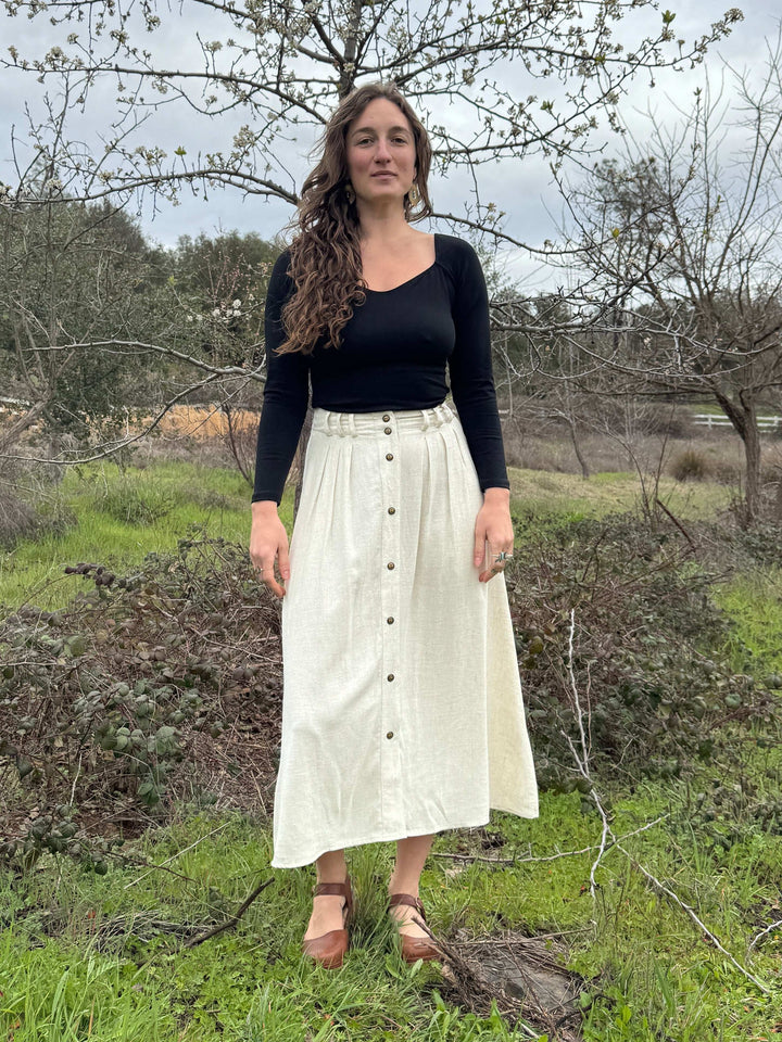 Trices Skirt in Textured Oat Linen