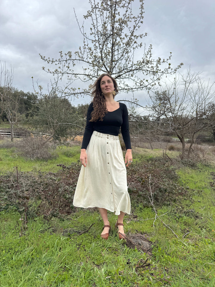 Trices Skirt in Textured Oat Linen