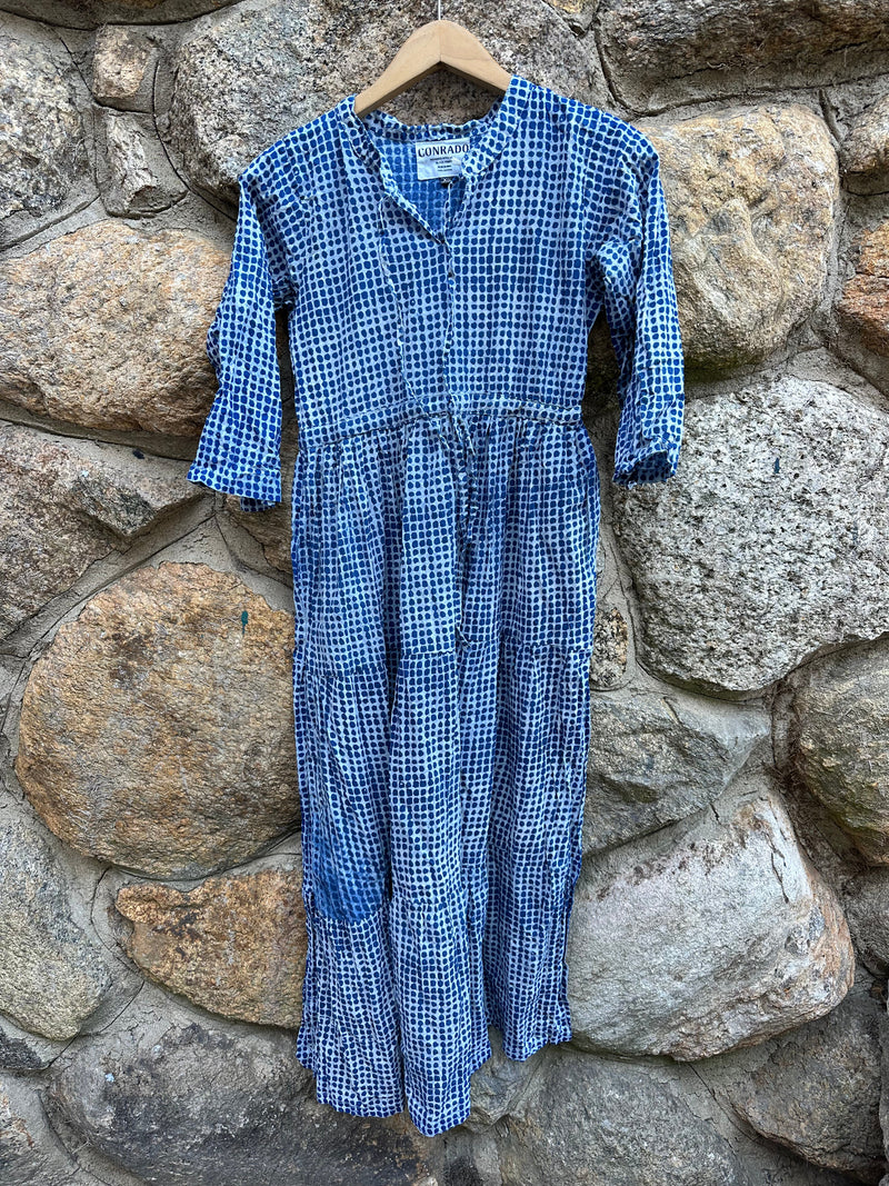 Handblock Print Dress - Blue Indigo Dot Cotton Dress