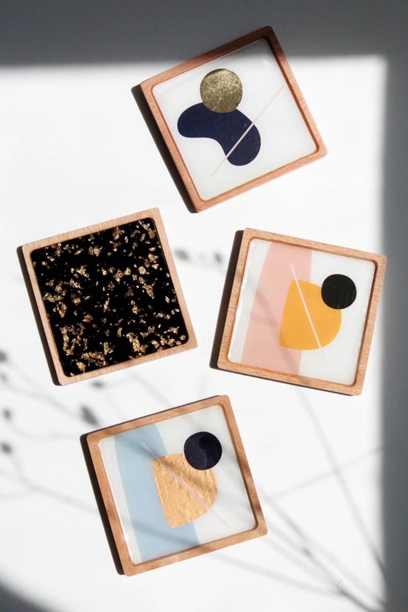 Wood and Resin Coasters, Set of 4