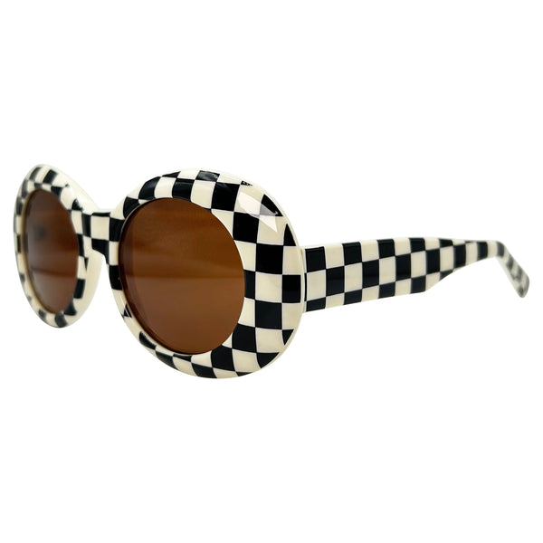 KURT Bone/Checkers Oval 90s Sunglasses