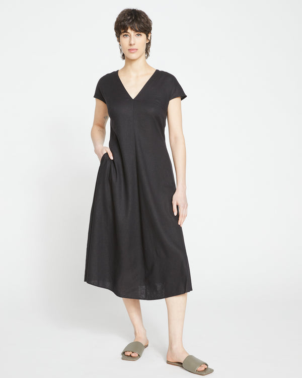 Louvre Bow Back Linen Dress - Black