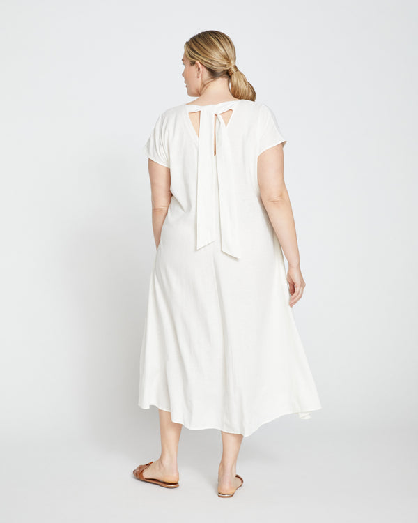Louvre Bow Back Linen Dress - White