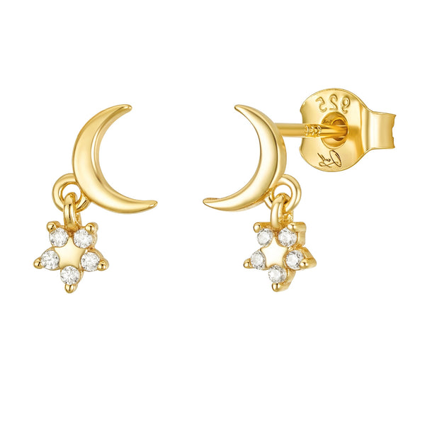 Stella Gold Moon and Star Dangle Earring Studs