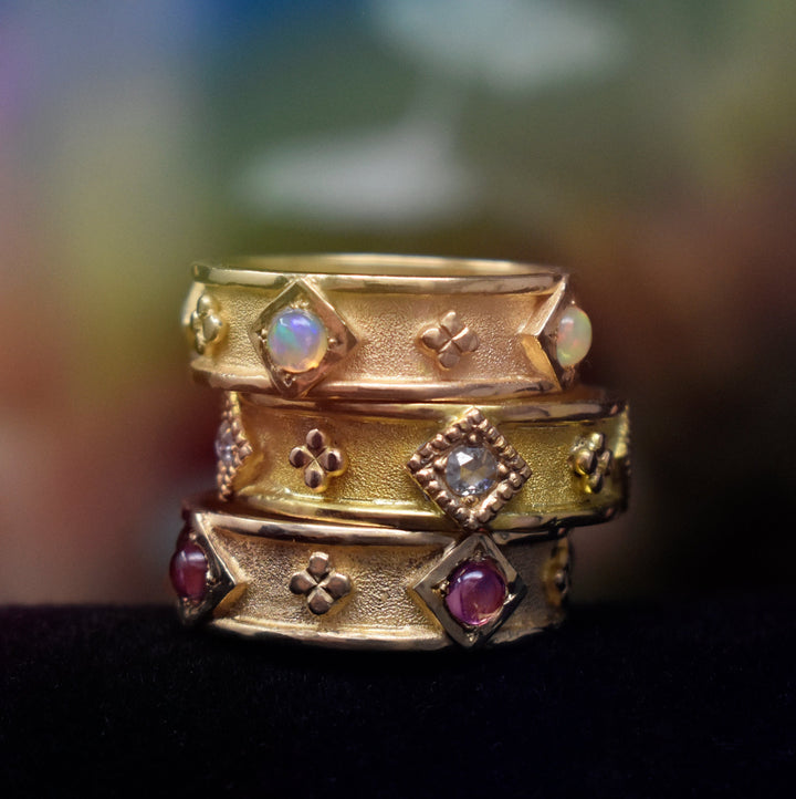 Bastion Ring with Rose Cut Diamonds