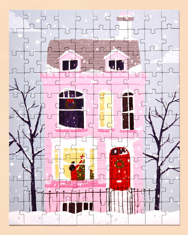 Christmas Pink House Puzzle by Maja Tomljanovic