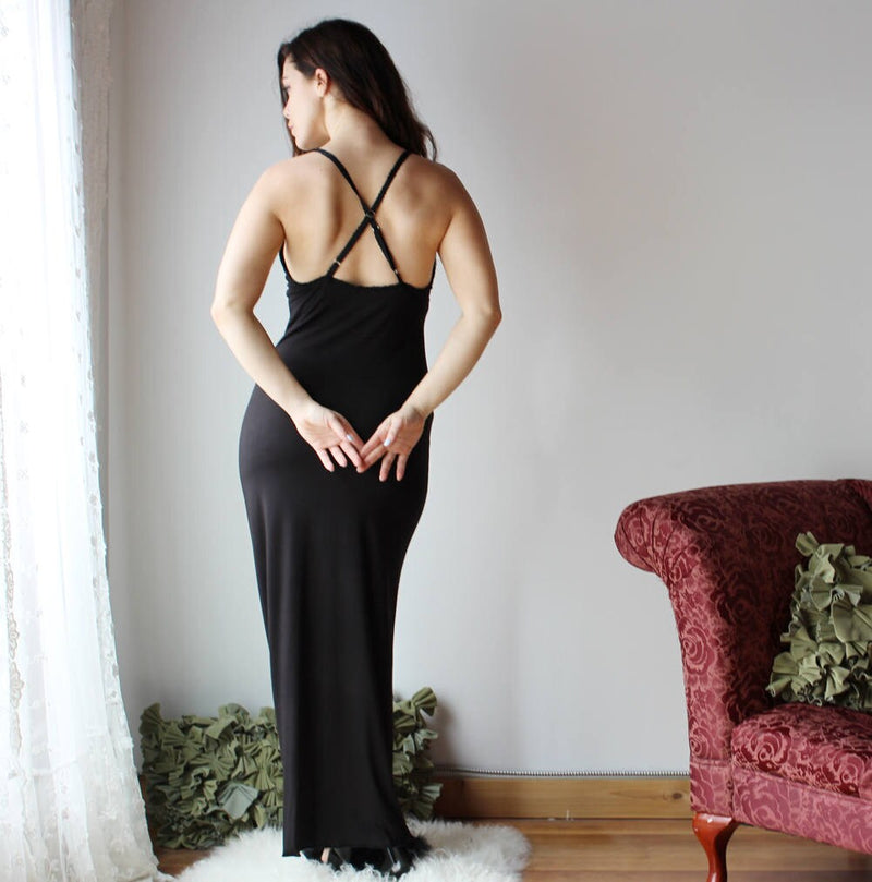 Bamboo Nightgown With Plunging Neckline and lace trim