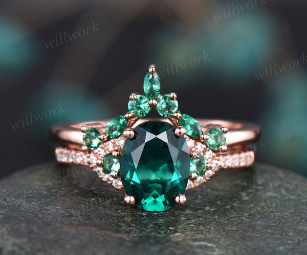 emerald engagement ring set