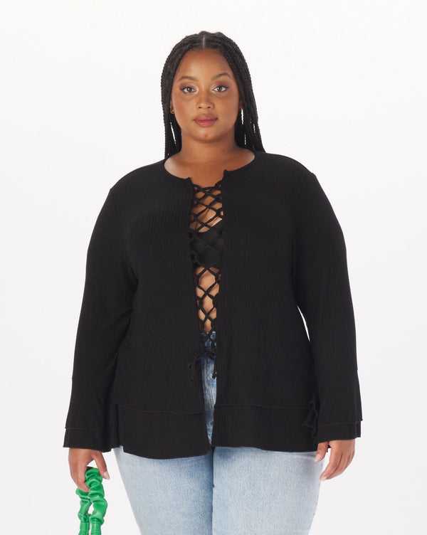 "Atlee" Viscose Lace-Up Full-Length Top in Black