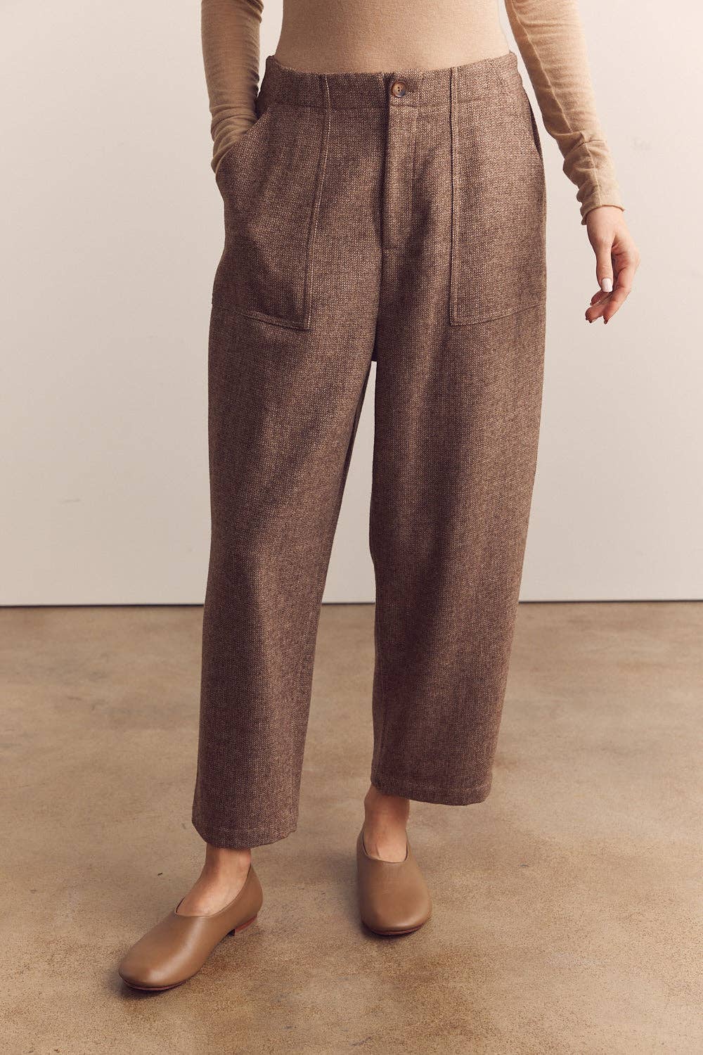 Wool Blend Herringbone Pants - one size left, M/L