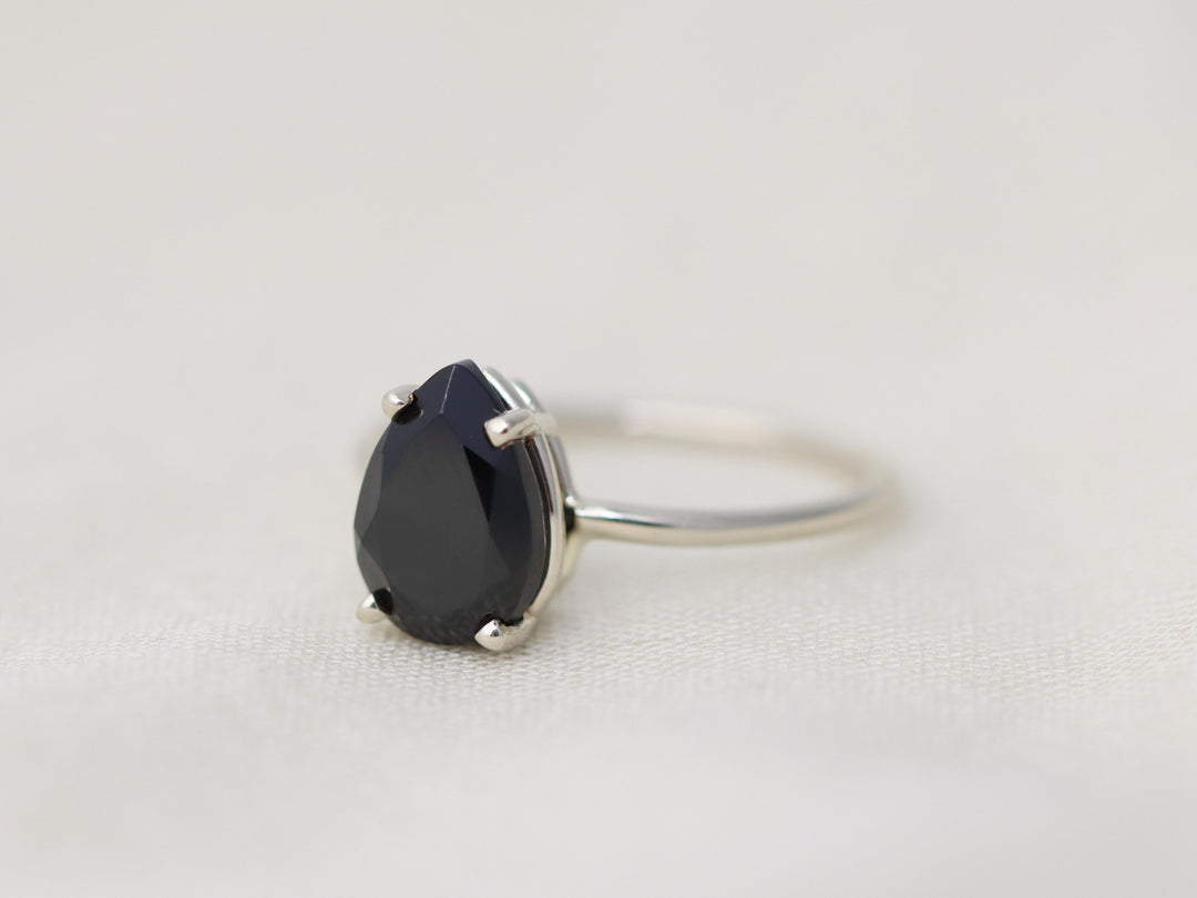 Black Spinel Solitaire Ring - 10x7 Pear