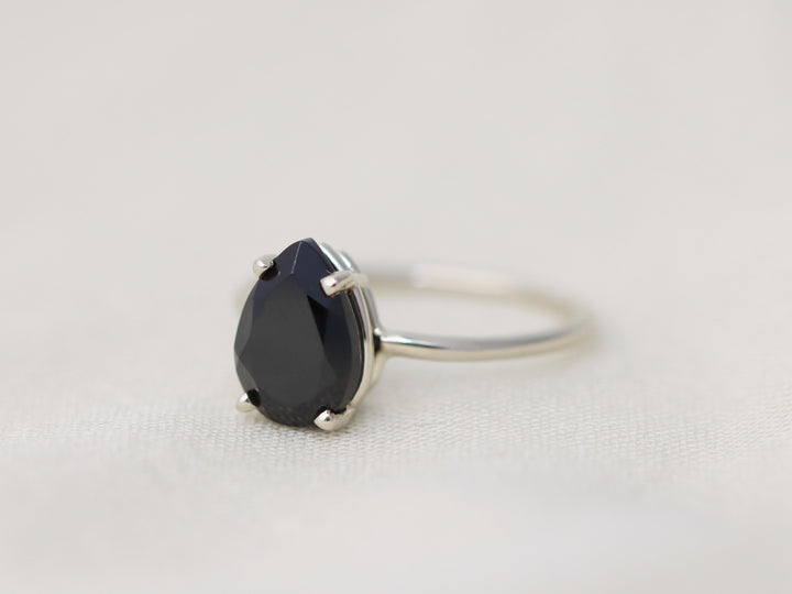 Black Spinel Solitaire Ring - 10x7 Pear