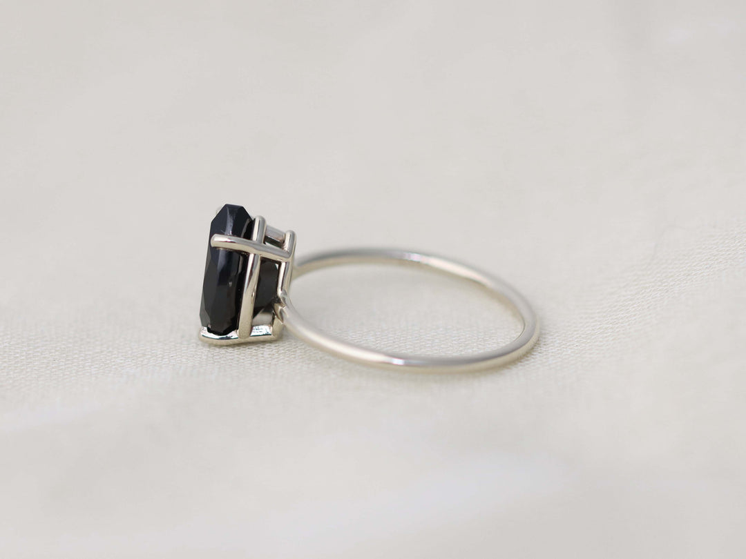 Black Spinel Solitaire Ring - 10x7 Pear