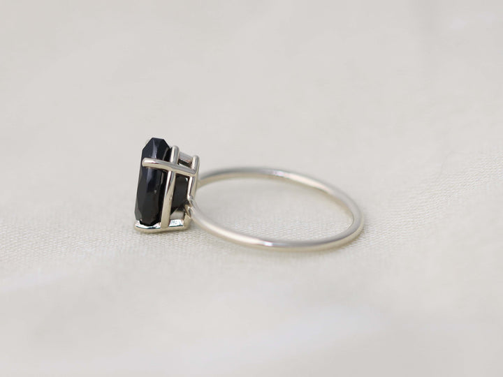 Black Spinel Solitaire Ring - 10x7 Pear