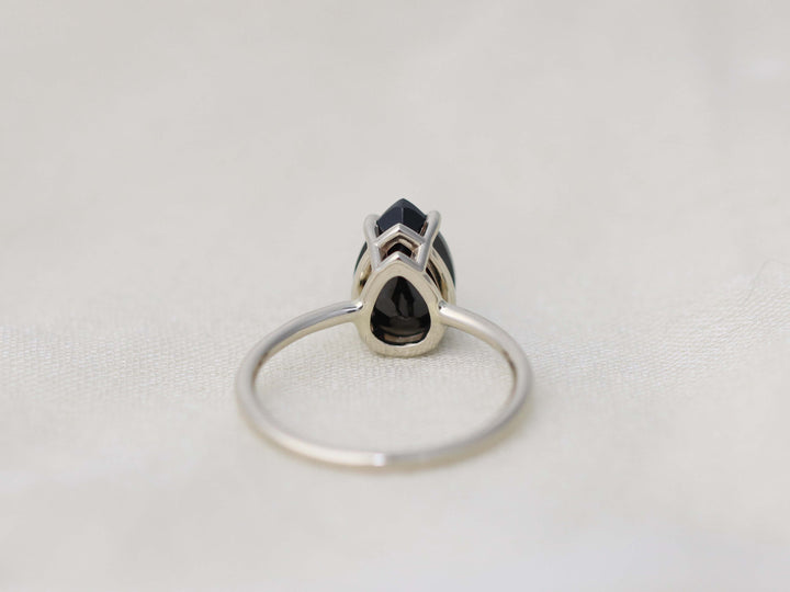 Black Spinel Solitaire Ring - 10x7 Pear