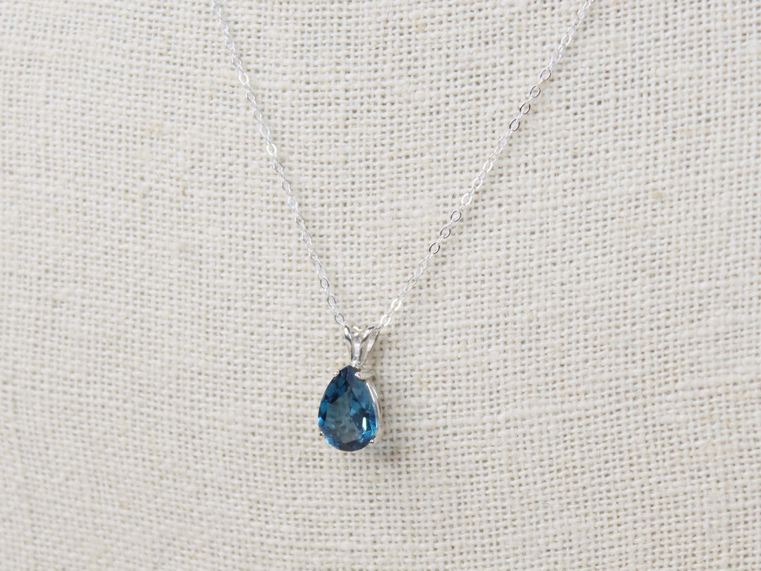 London Blue Topaz Pendant Necklace - 10x7 Pear