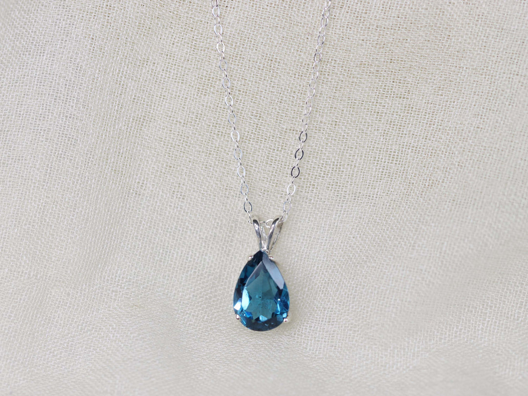 London Blue Topaz Pendant Necklace - 10x7 Pear