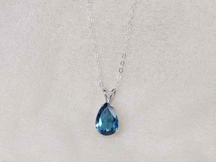 London Blue Topaz Pendant Necklace - 10x7 Pear