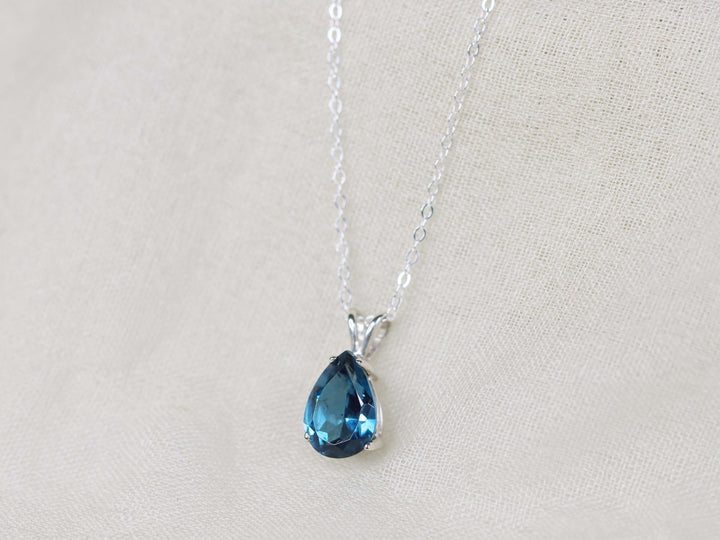 London Blue Topaz Pendant Necklace - 10x7 Pear
