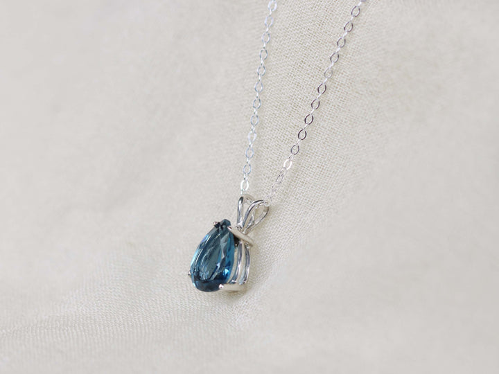London Blue Topaz Pendant Necklace - 10x7 Pear