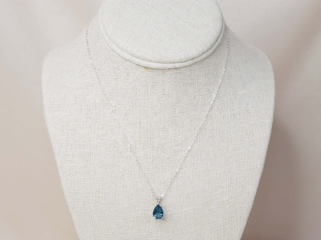 London Blue Topaz Pendant Necklace - 10x7 Pear