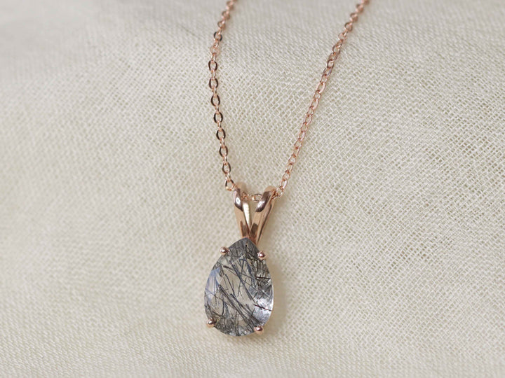 Tourmalinated Quartz Pendant Necklace - 10x7 Pear