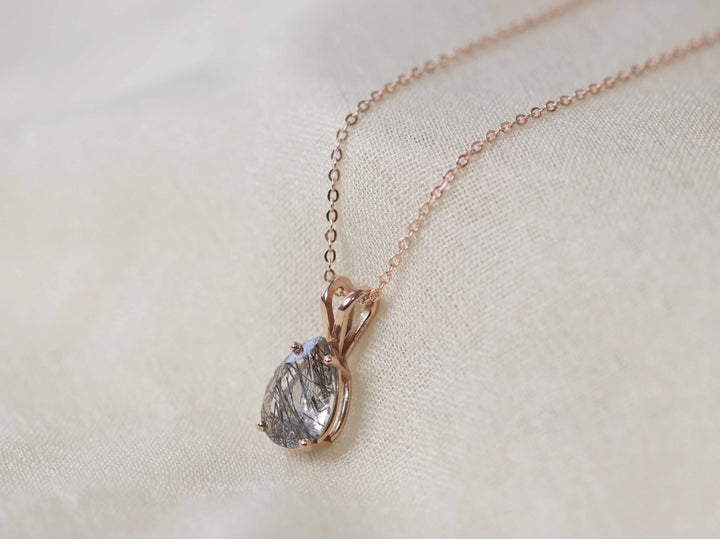 Tourmalinated Quartz Pendant Necklace - 10x7 Pear