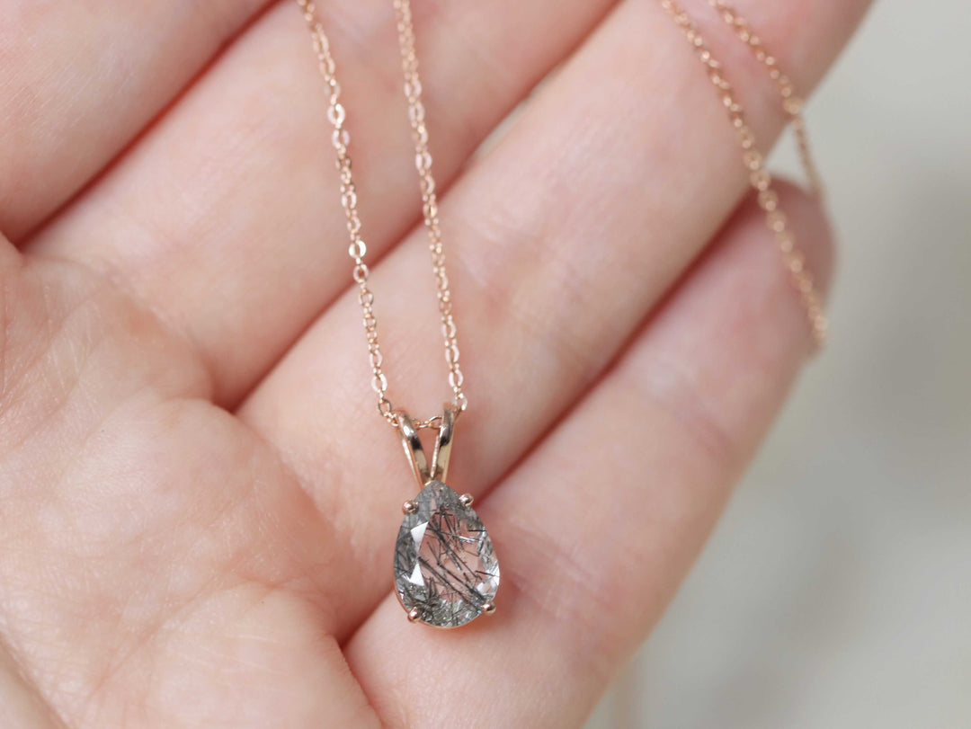 Tourmalinated Quartz Pendant Necklace - 10x7 Pear